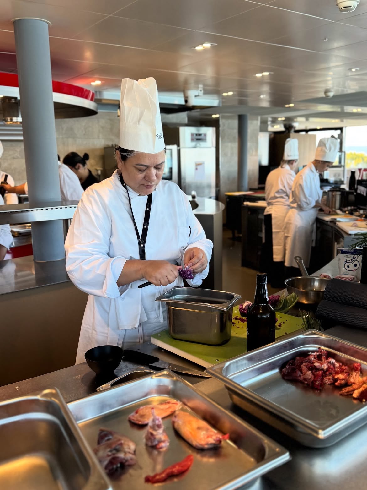 Chef Floripes de Sá Andreatta em preparo técnico na cozinha profissional