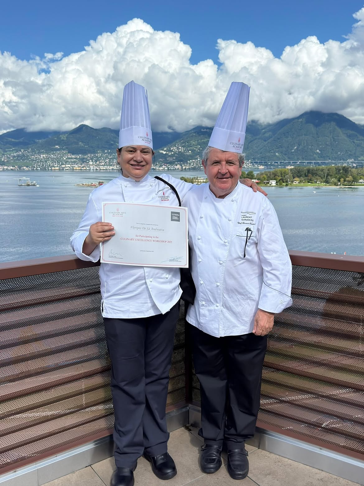 Chef Floripes de Sá Andreatta com o chef Laurent Suaudeau na Suíça
